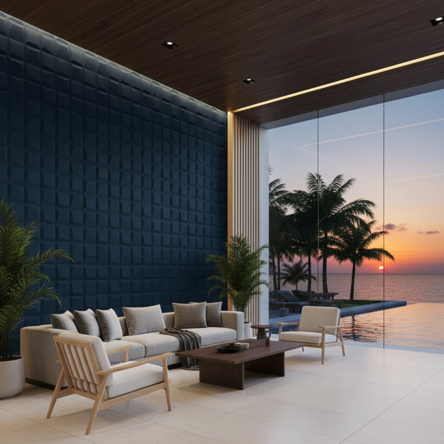 Navy Blue Wood Cubical Design 3D Wall Panel View-2