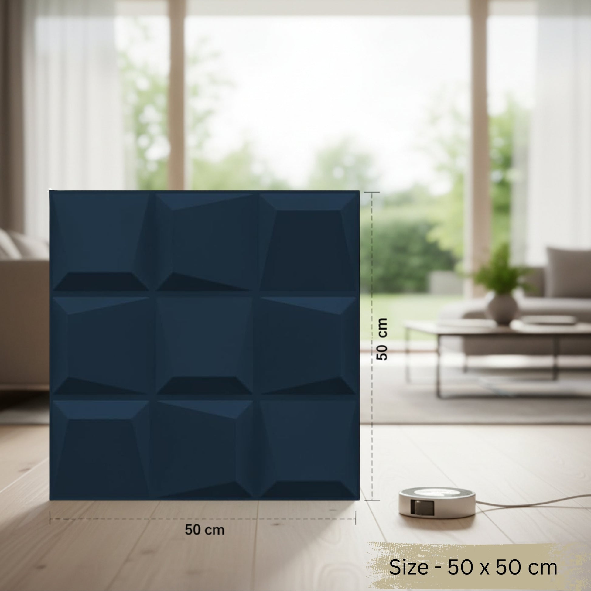 Navy Blue Wood Cubical Design 3D Wall Panel View-4