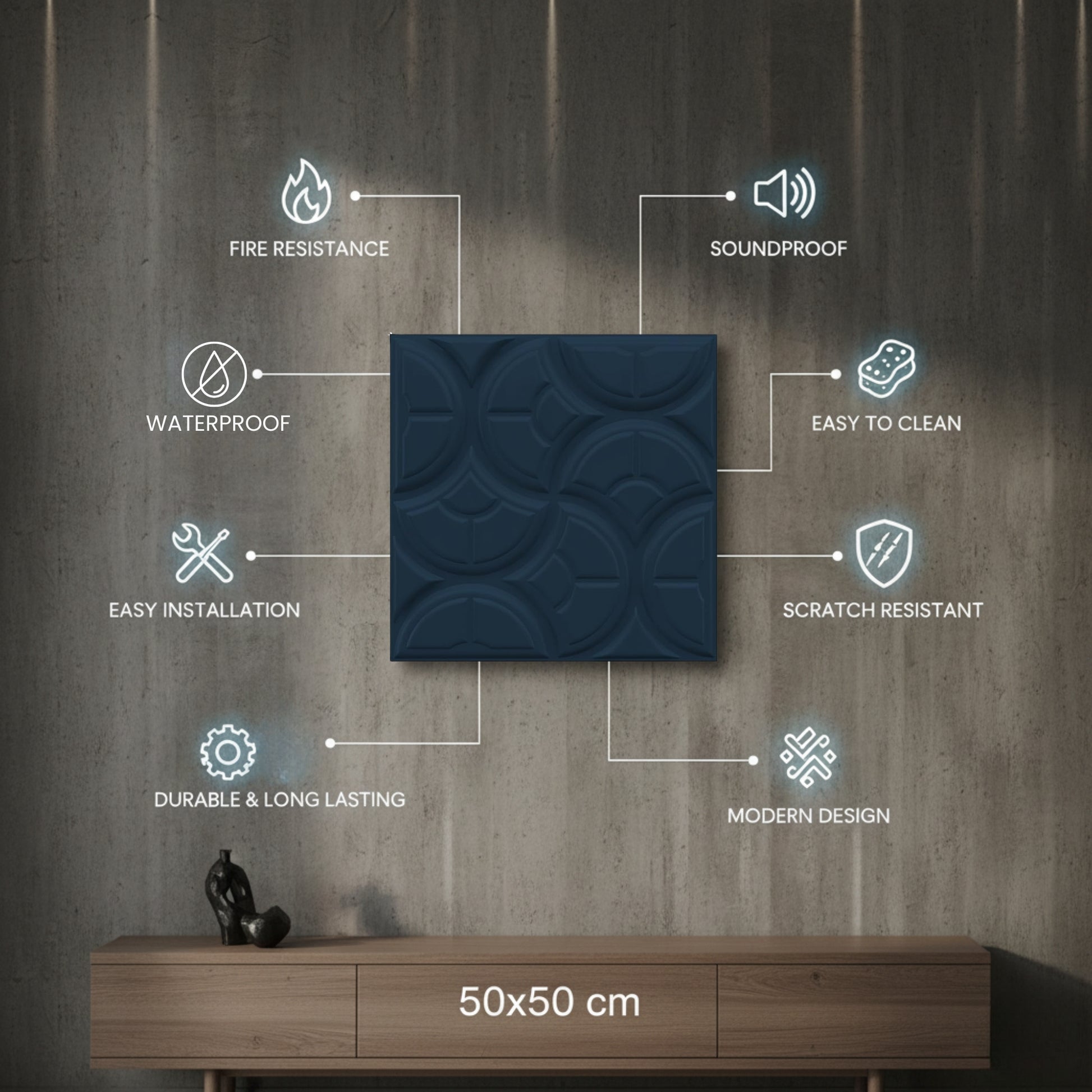 Navy Blue 3D Wall Panels Luna Design