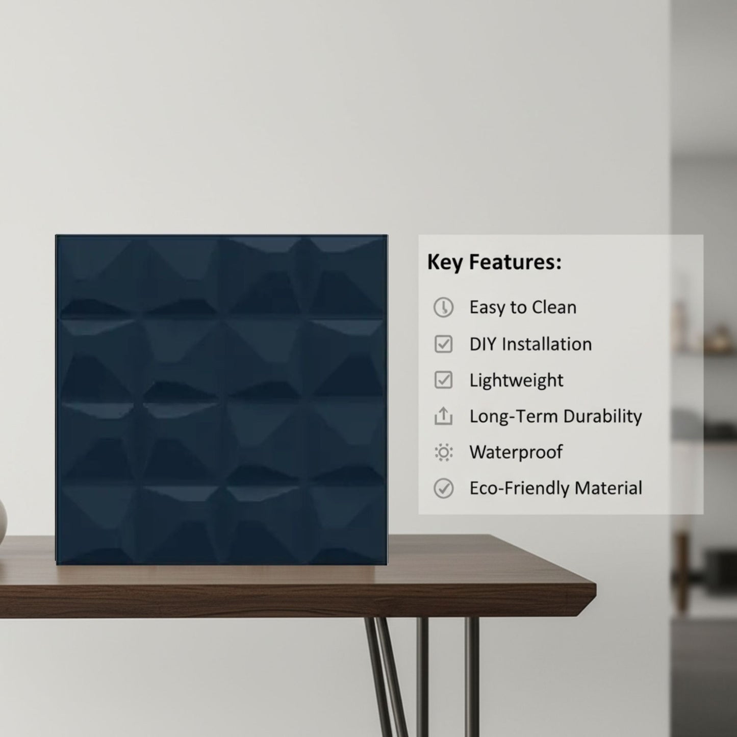 Navy Blue 3D Wall Panels Pixel Design