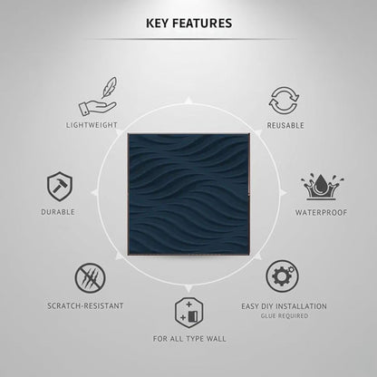 Navy Blue 3D Wall Panels Swirl Design