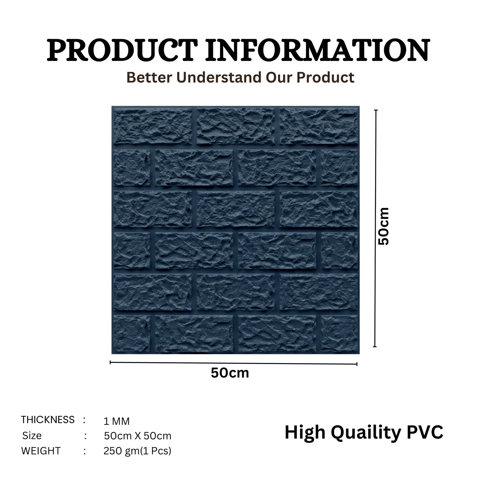 Navy Blue Self Adhesive 3D Panels Brick Design