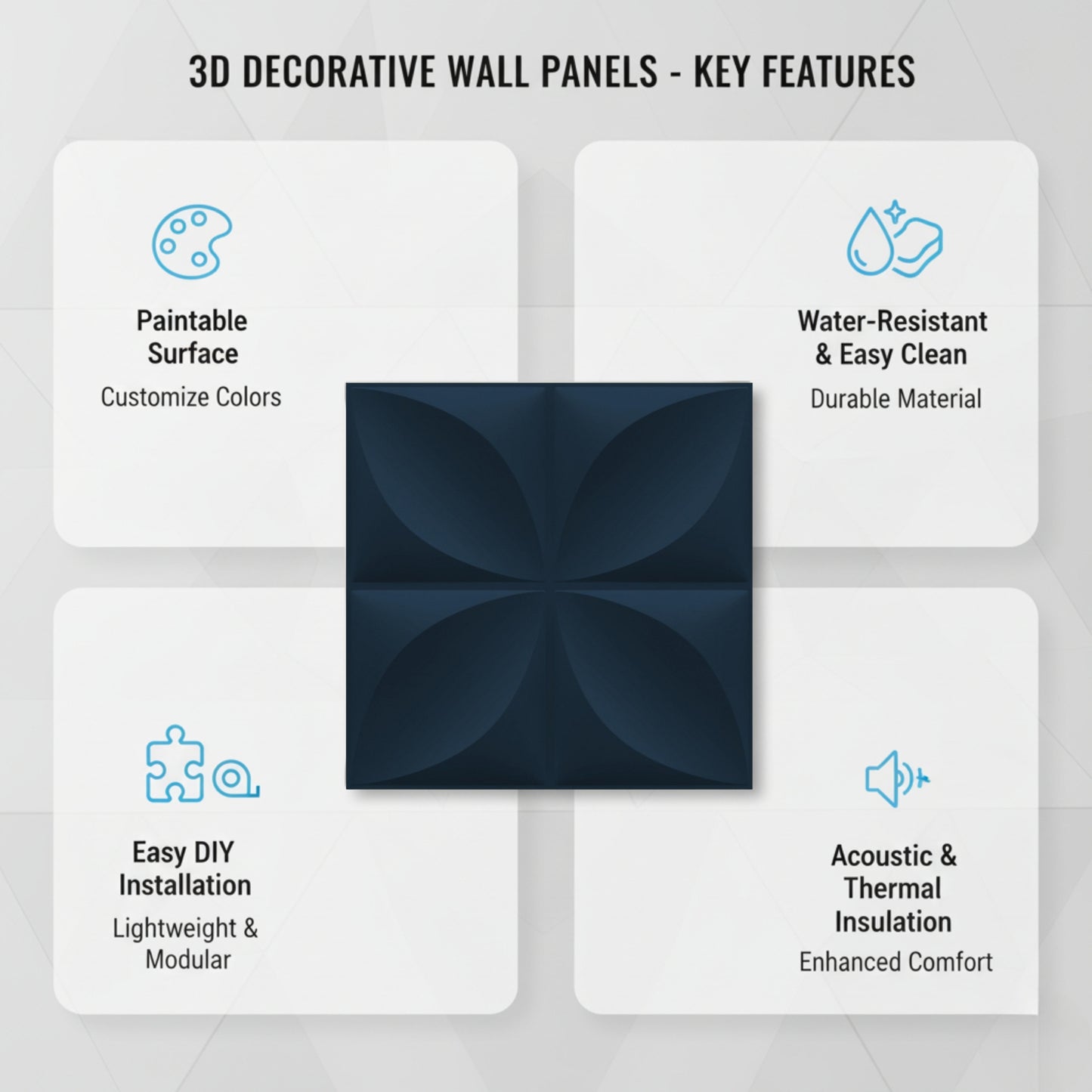 Navy Blue 3D Wall Panels Butterfly Design
