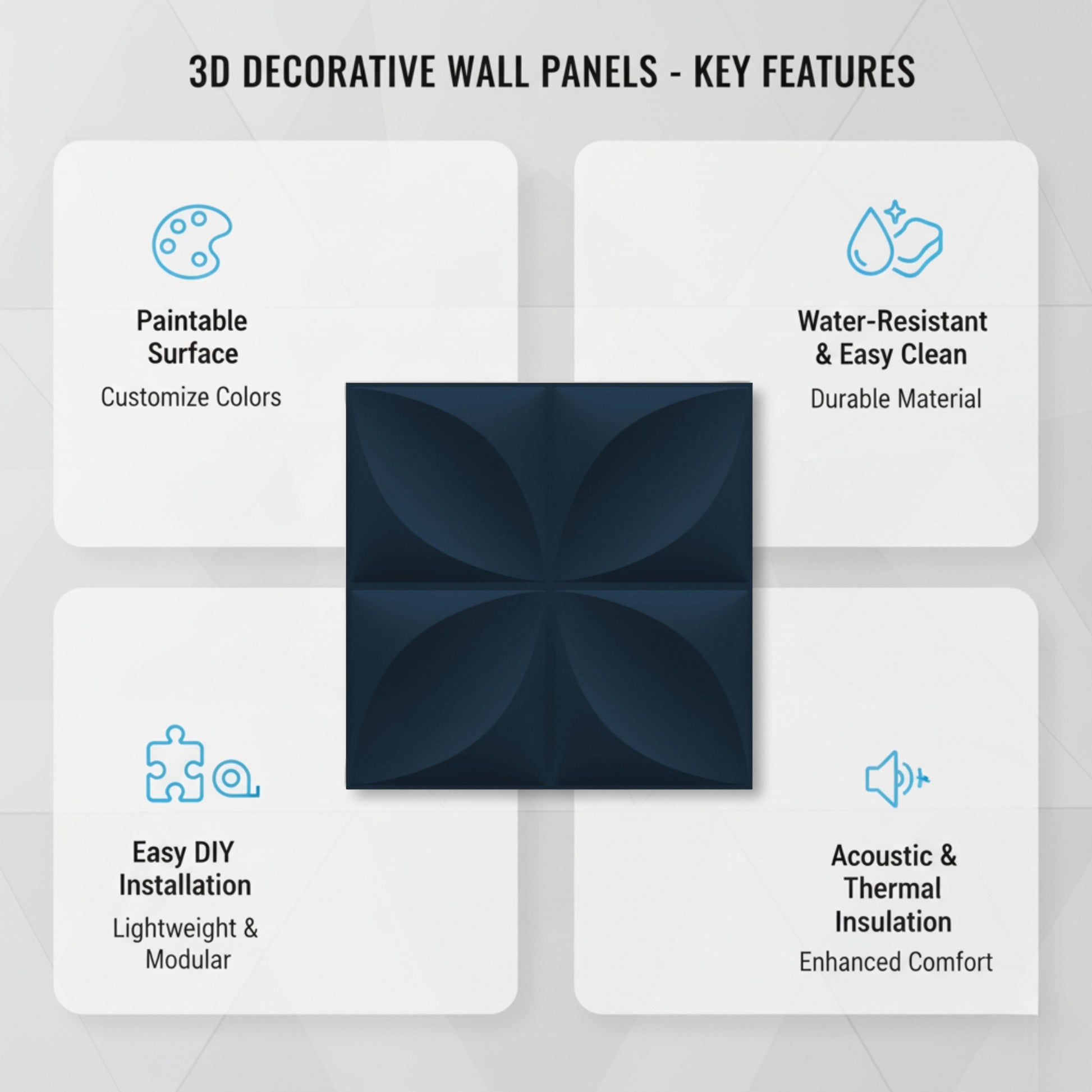 Navy Blue 3D Wall Panels Butterfly Design