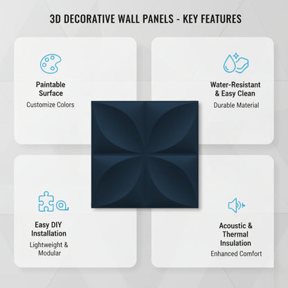 Navy Blue 3D Wall Panels Butterfly Design