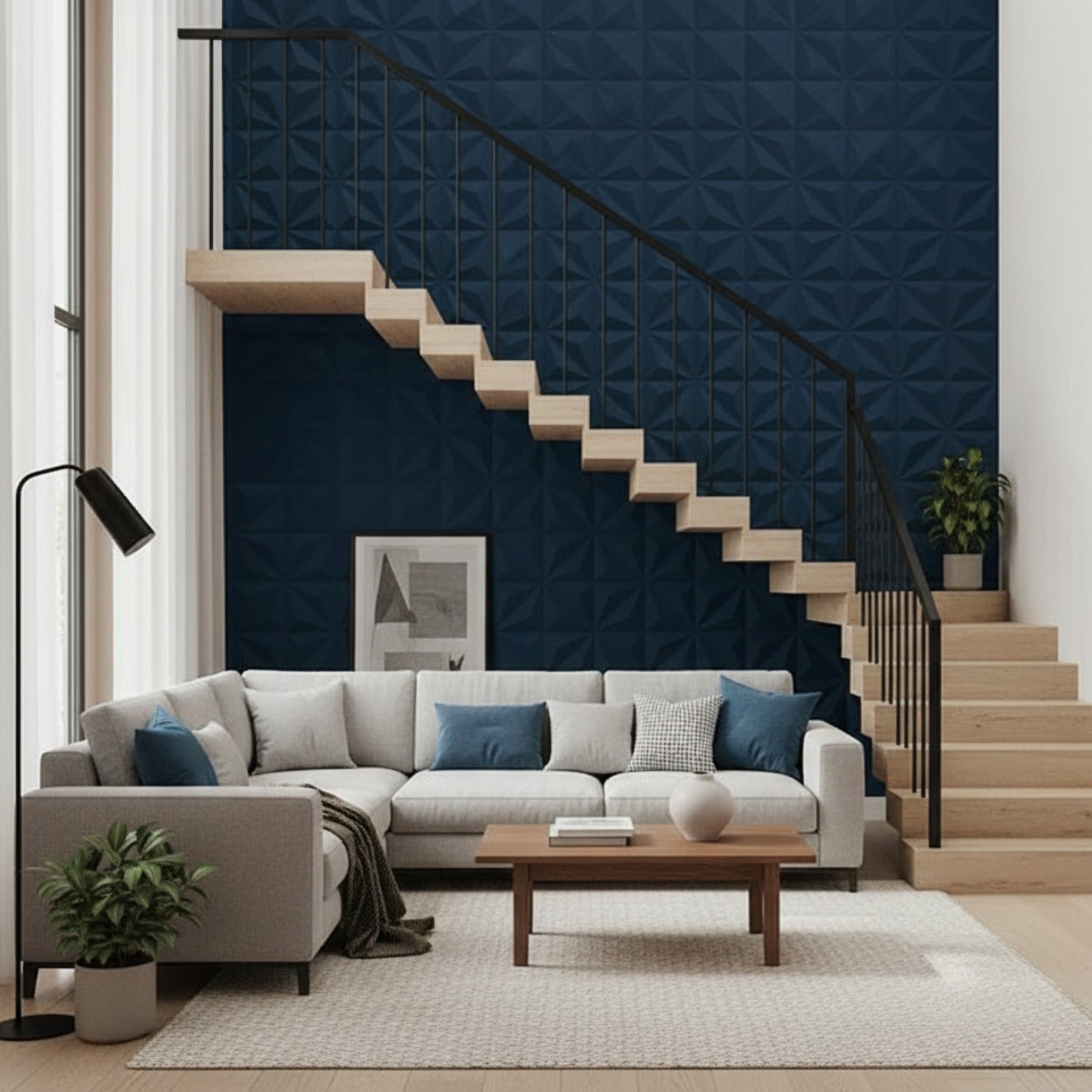 Navy Blue Crystal Design 3D Wall Panel View-2