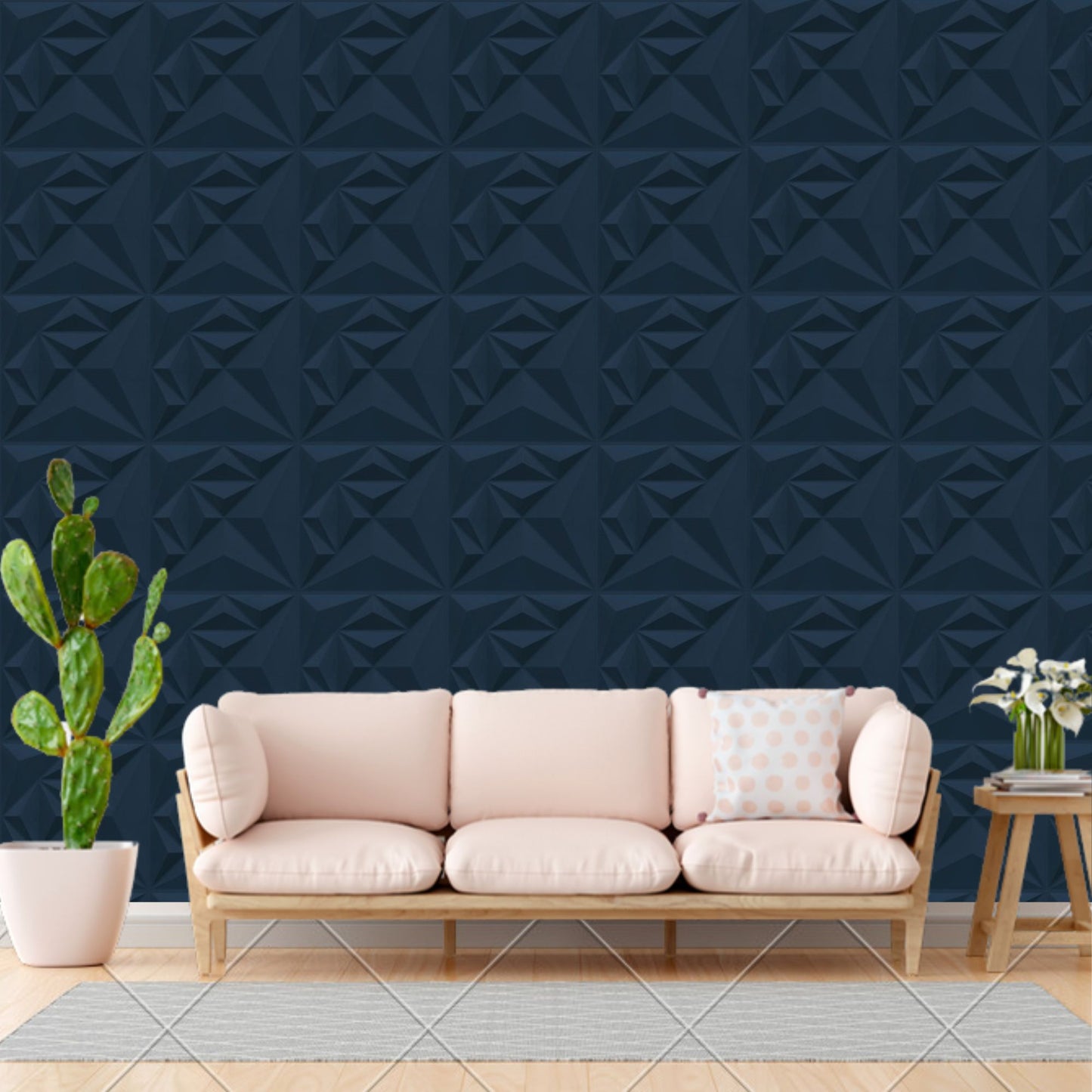 Navy Blue Diamond Design 3D Wall Panel-2