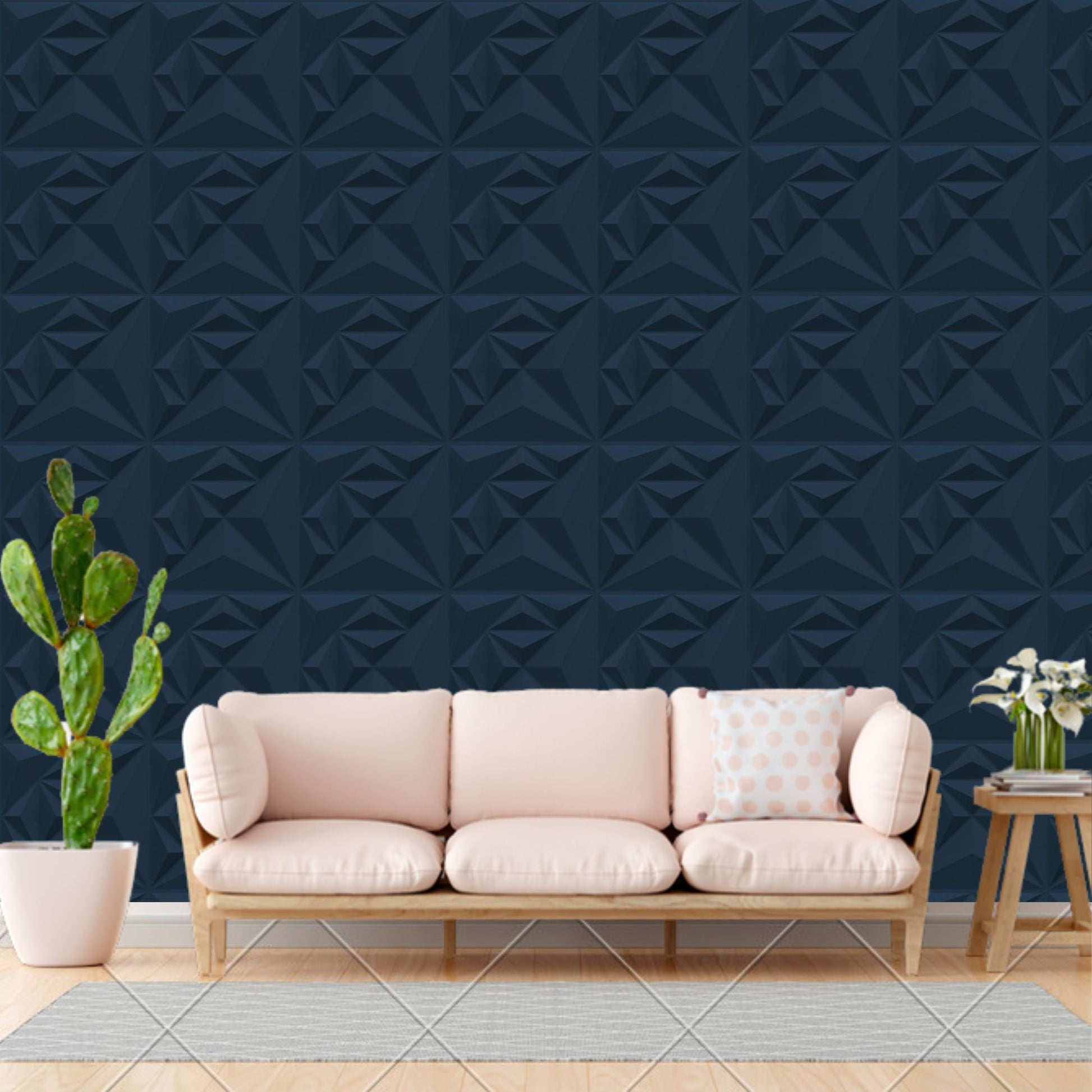 Navy Blue Diamond Design 3D Wall Panel-2