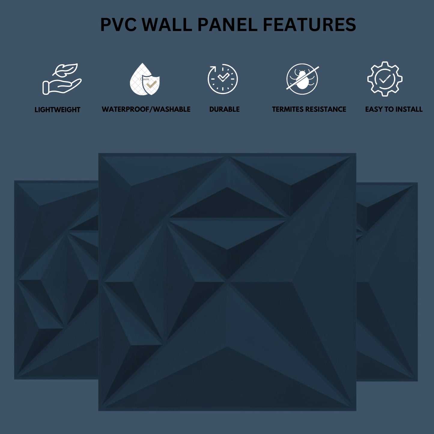 Navy Blue Diamond Design 3D Wall Panel-3