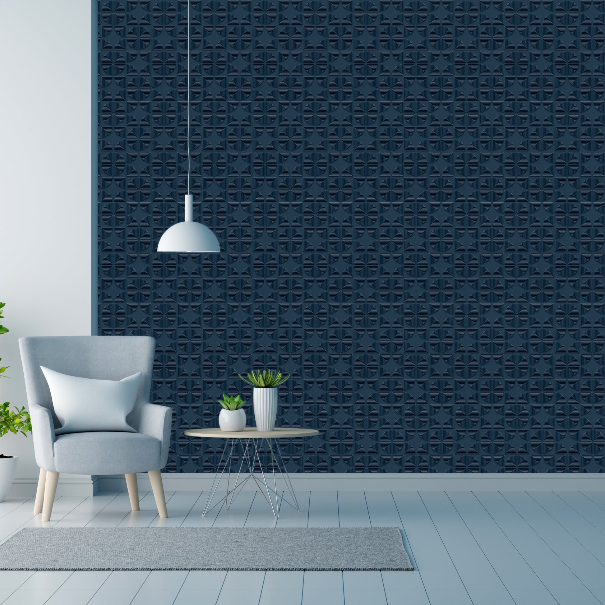 Navy Blue Self Adhesive Panels Quarter Circle Design
