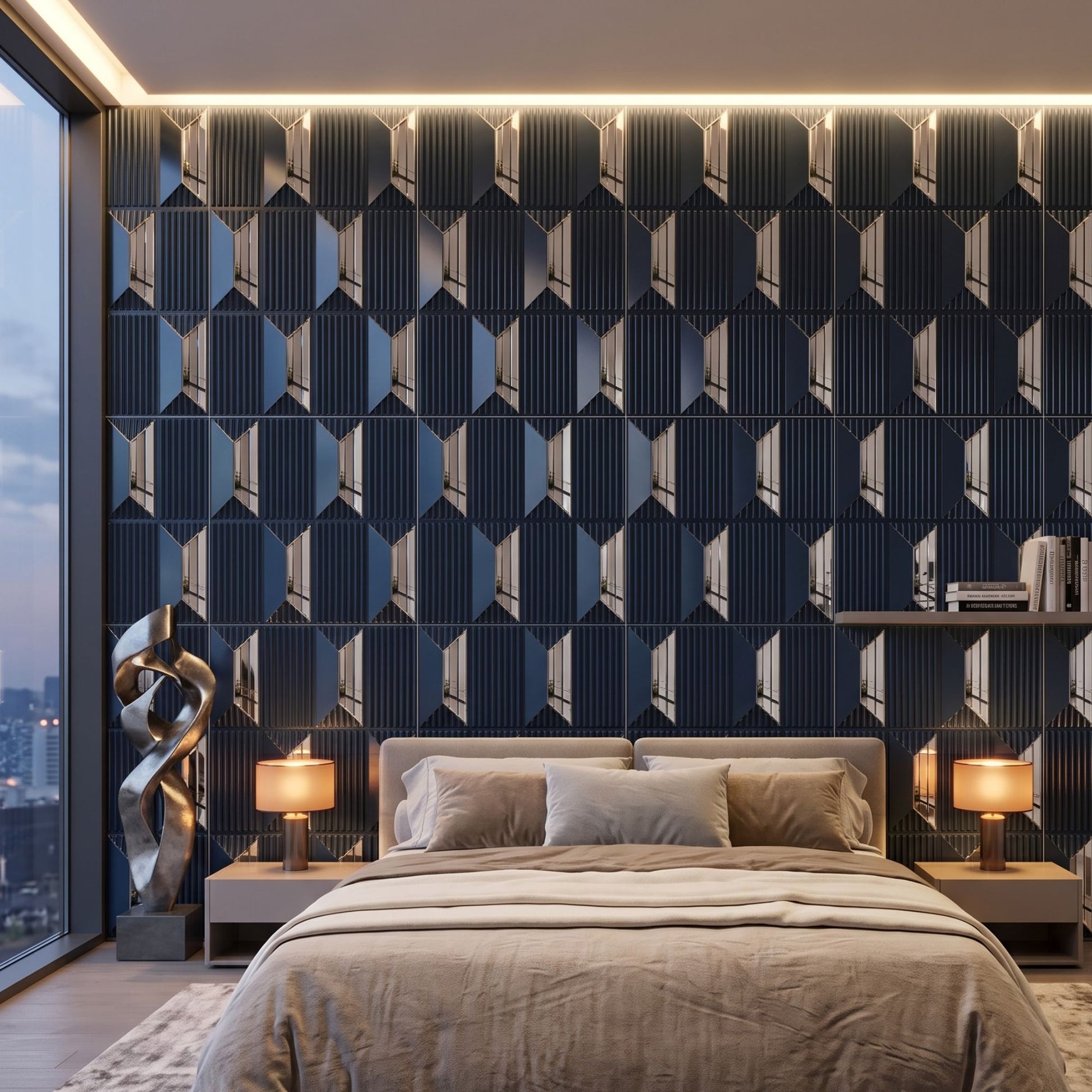 Navy Blue Silver Artisan Design Acrylic 3D Wall Panel-1