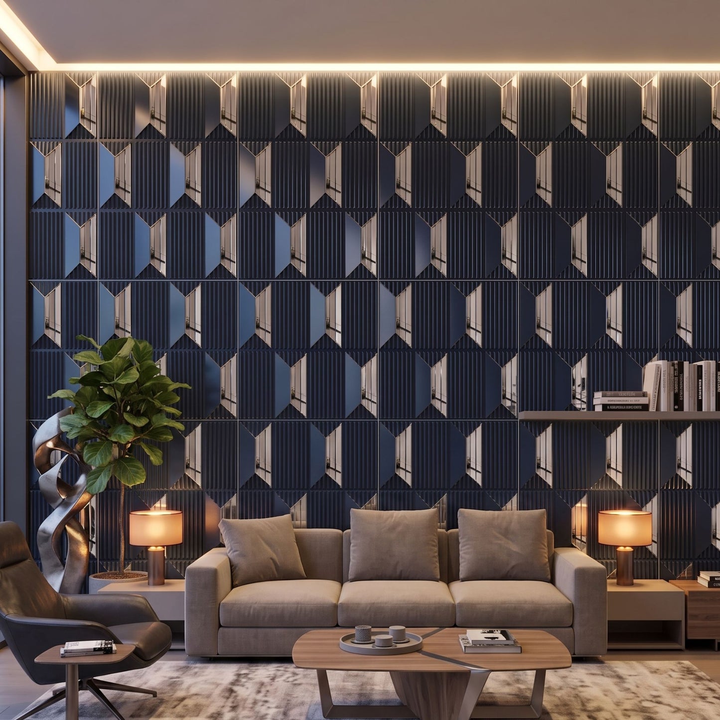 Navy Blue Silver Artisan Design Acrylic 3D Wall Panel-2