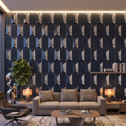 Navy Blue Silver Artisan Design Acrylic 3D Wall Panel-2
