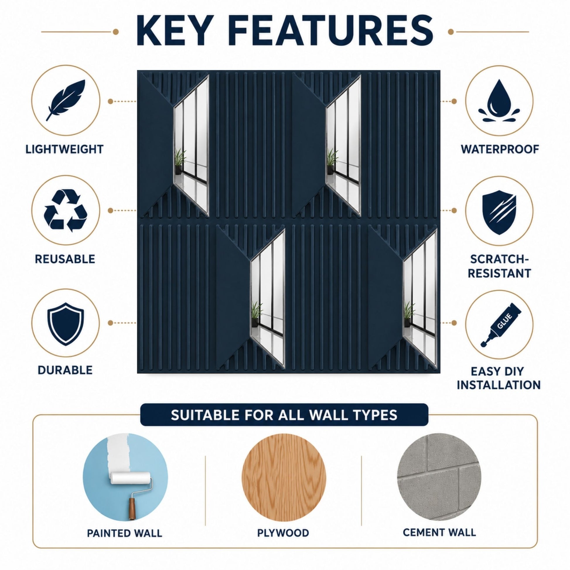 Navy Blue Silver Artisan Design Acrylic 3D Wall Panel-4