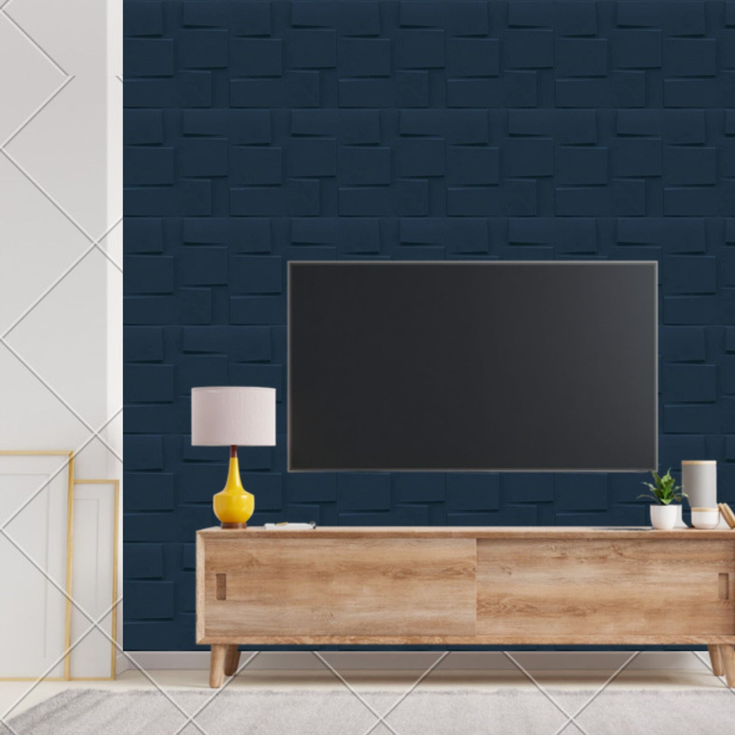 Navy Blue Stream Design 3D Wall Panel-1
