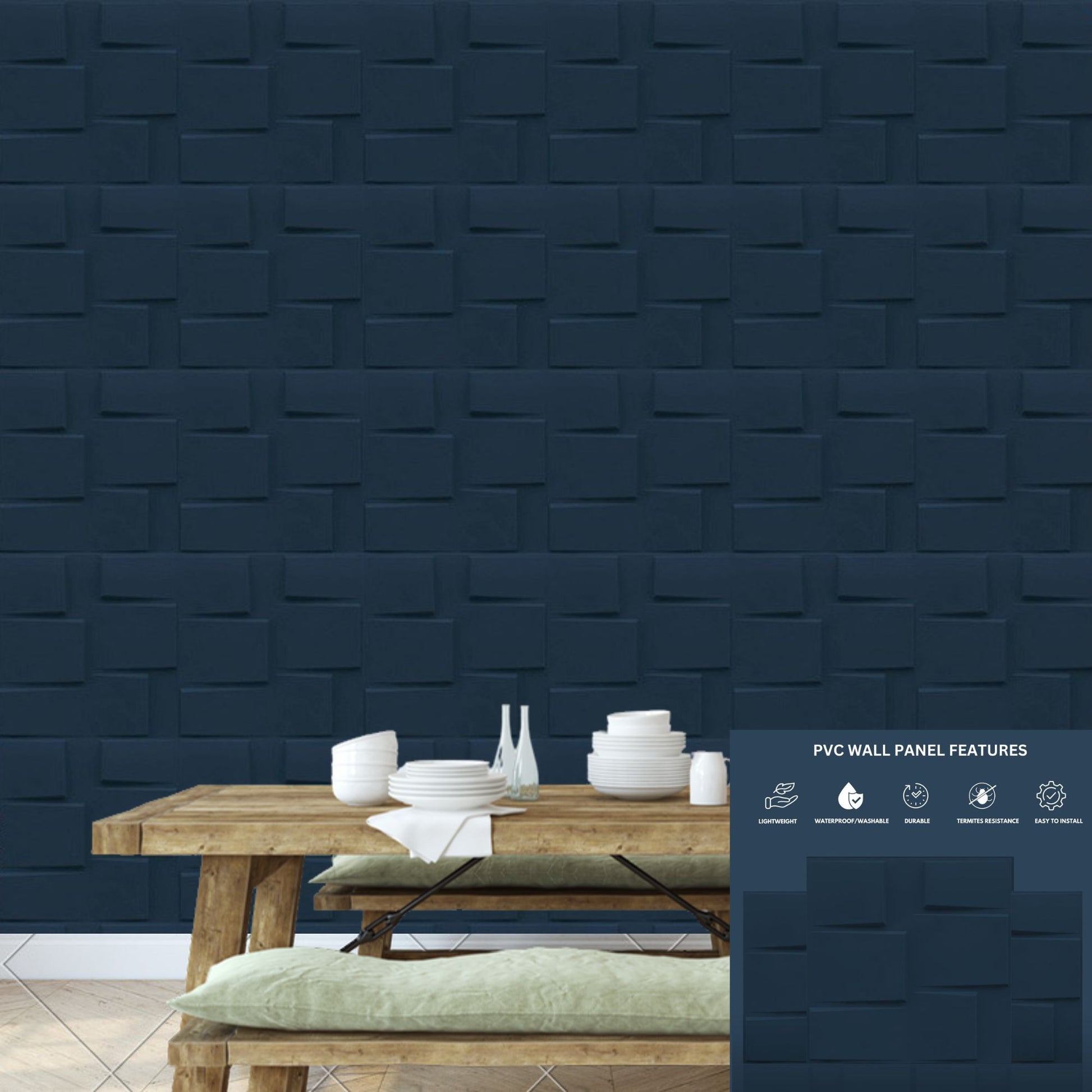 Navy Blue Stream Design 3D Wall Panel-2