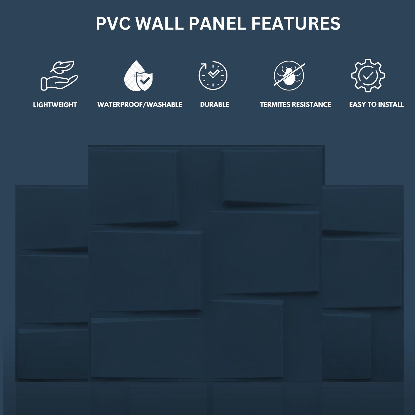 Navy Blue Stream Design 3D Wall Panel-3