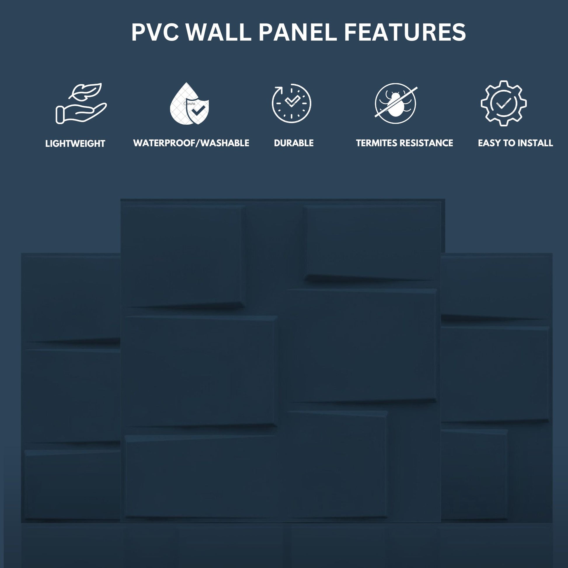 Navy Blue Stream Design 3D Wall Panel-3