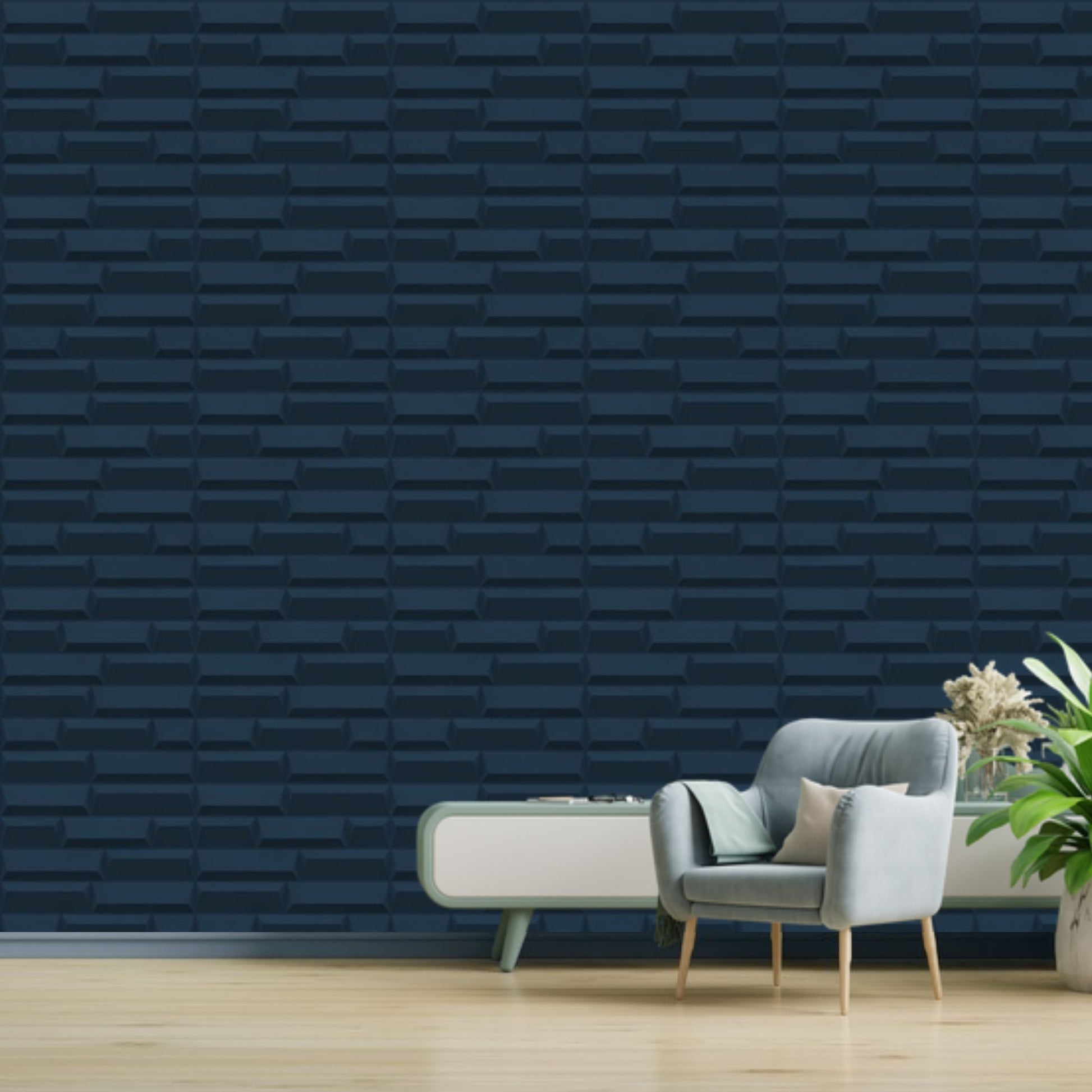 Navy Blue 3D Wall Panels Vault Design-2