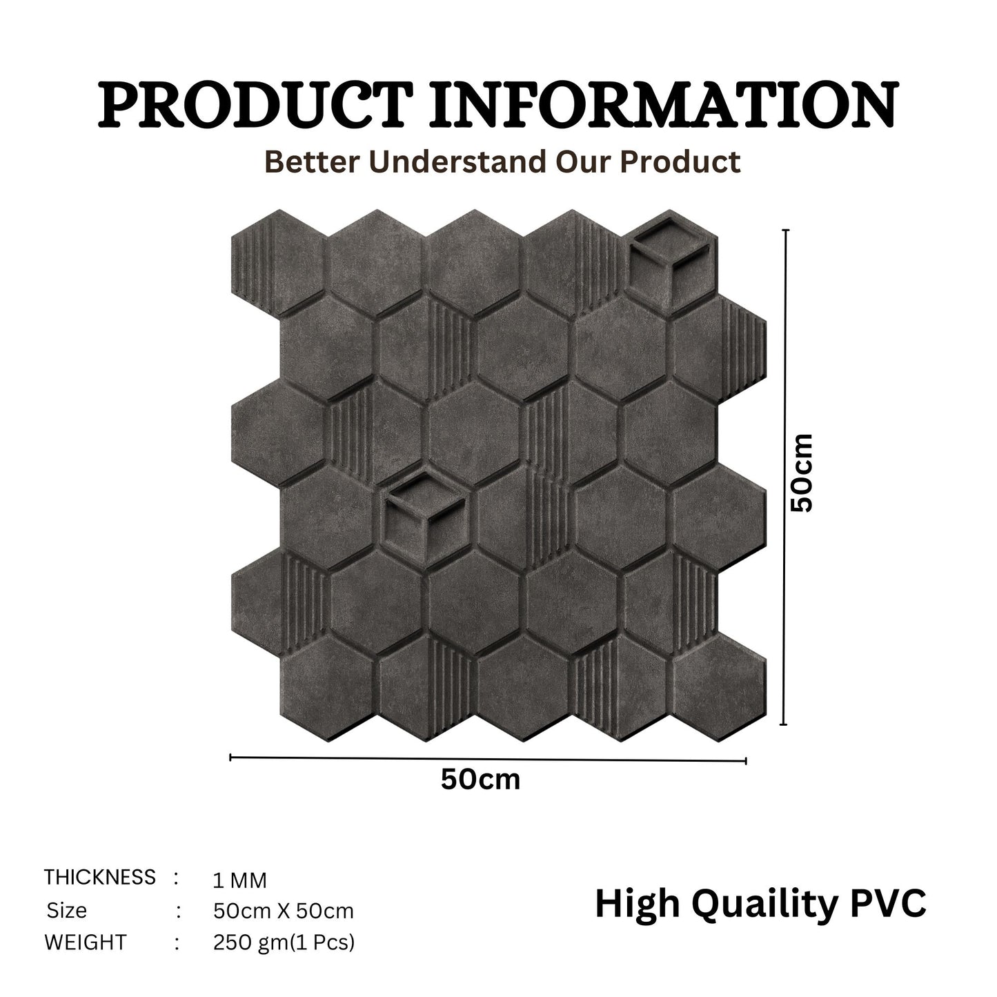 Nexa Gray Self Adhesive Panels Hexagon Design
