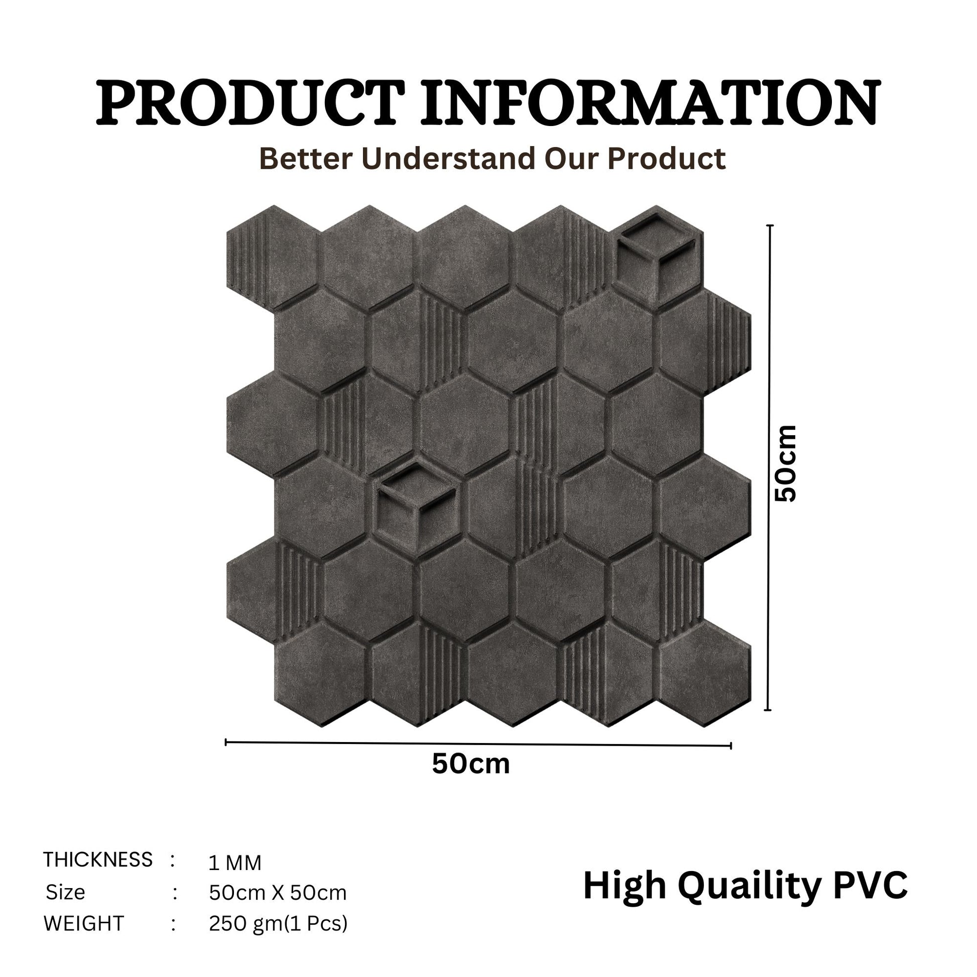 Nexa Gray Self Adhesive Panels Hexagon Design
