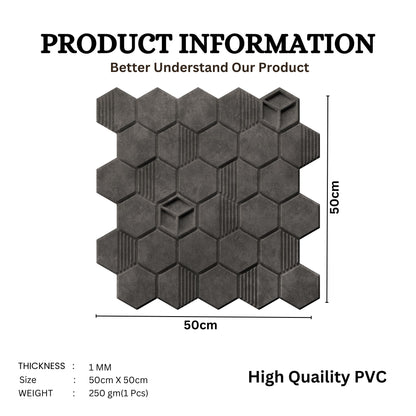 Nexa Gray Self Adhesive Panels Hexagon Design
