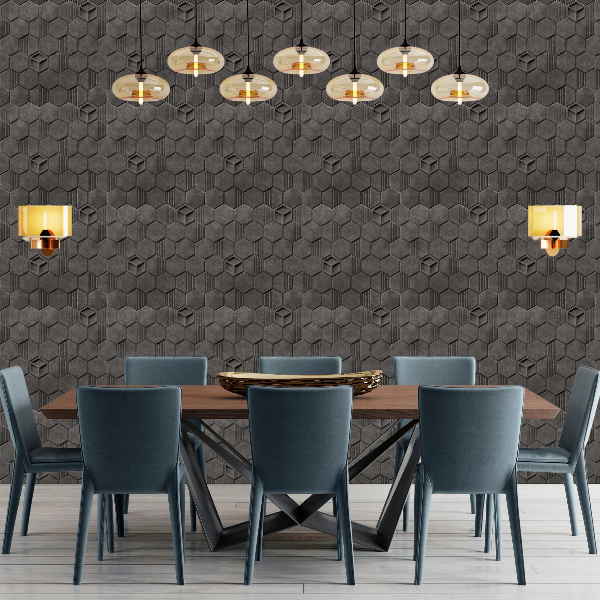 Nexa Gray Self Adhesive Panels Hexagon Design
