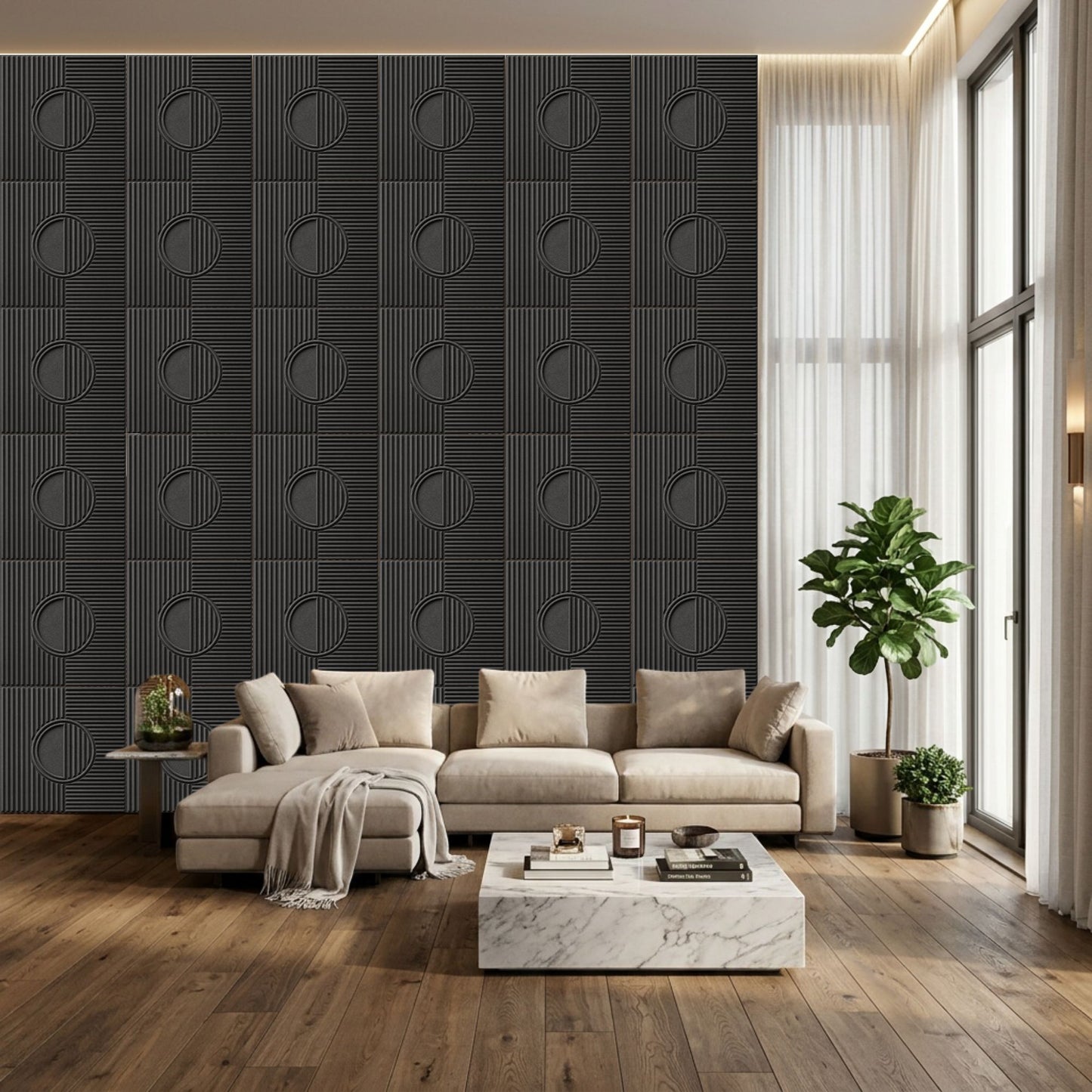 Nexa Gray Self Adhesive PVC wall Panels Fluted Circle Design
