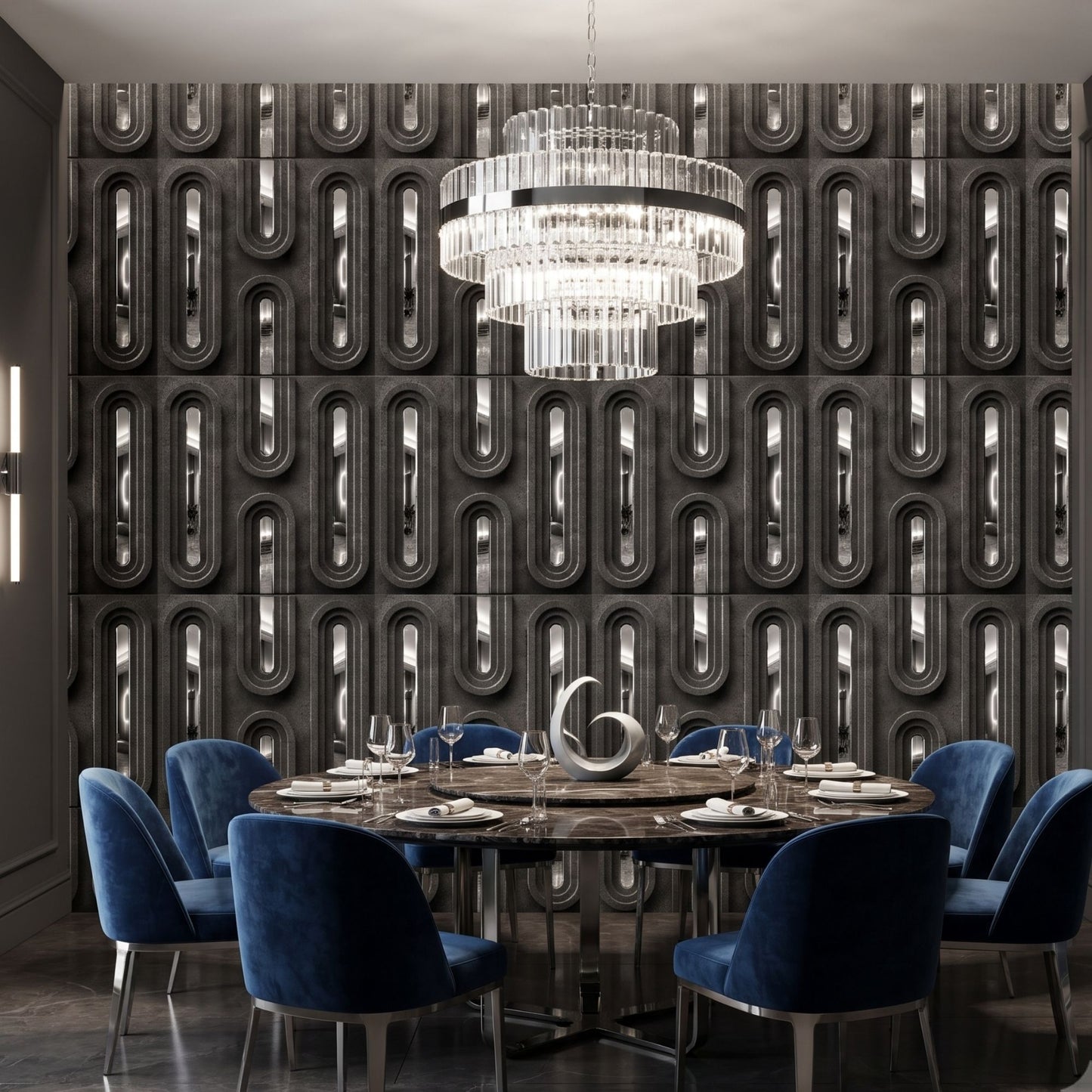 Nexa Gray Silver Acrylic Loops Design 3D Wall Panel-1