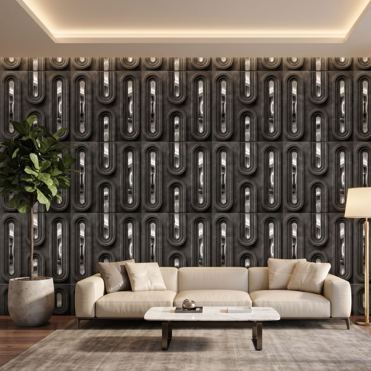 Nexa Gray Silver Acrylic Loops Design 3D Wall Panel-3