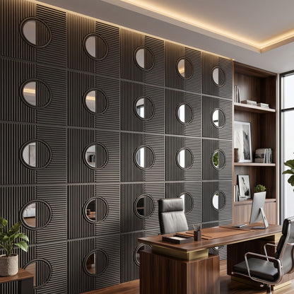 Nexa Grey - Silver Self Adhesive PVC wall Panels Fluted Circle Design
