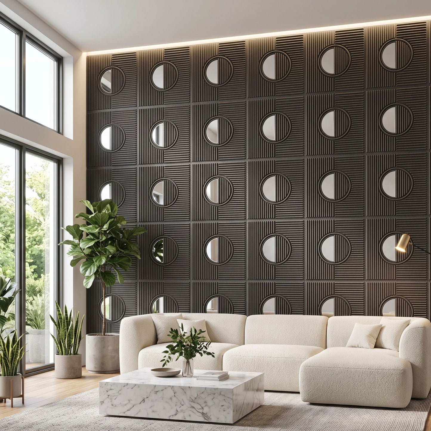 Nexa Grey - Silver Self Adhesive PVC wall Panels Fluted Circle Design
