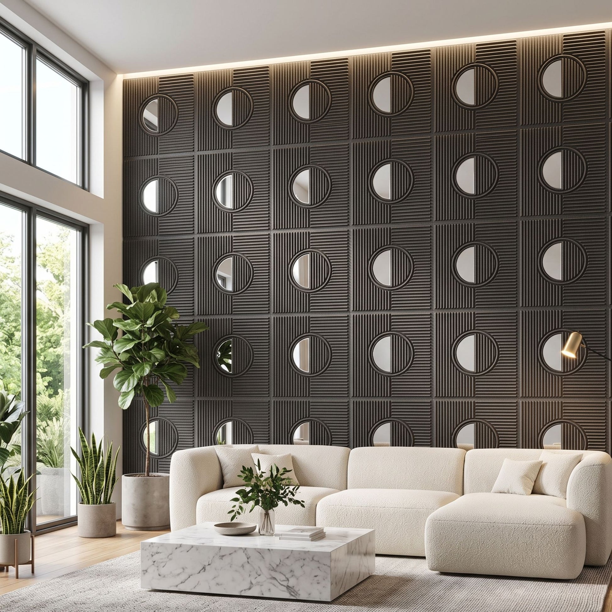 Nexa Grey - Silver Self Adhesive PVC wall Panels Fluted Circle Design
