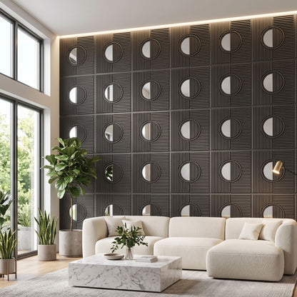 Nexa Grey - Silver Self Adhesive PVC wall Panels Fluted Circle Design
