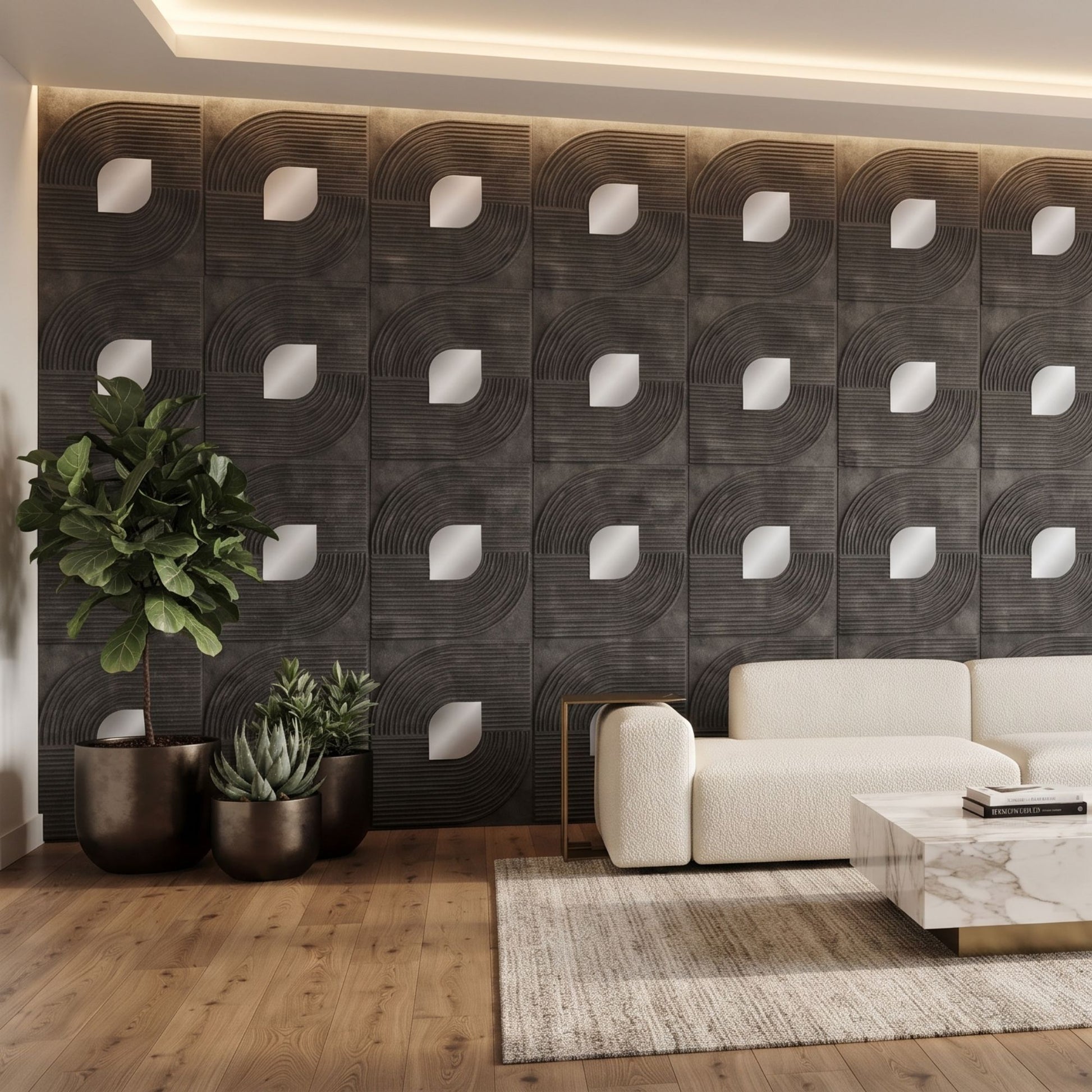 Nexa Grey - Silver Self Adhesive PVC wall Panels Curve Line Design
