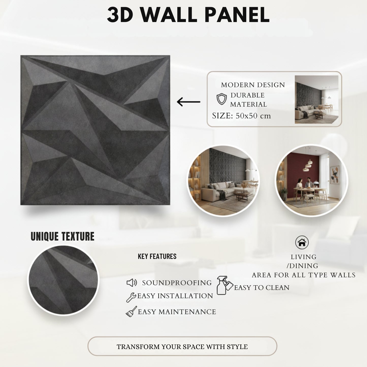 Nexa Gray 3D Wall Panels Alps Design
