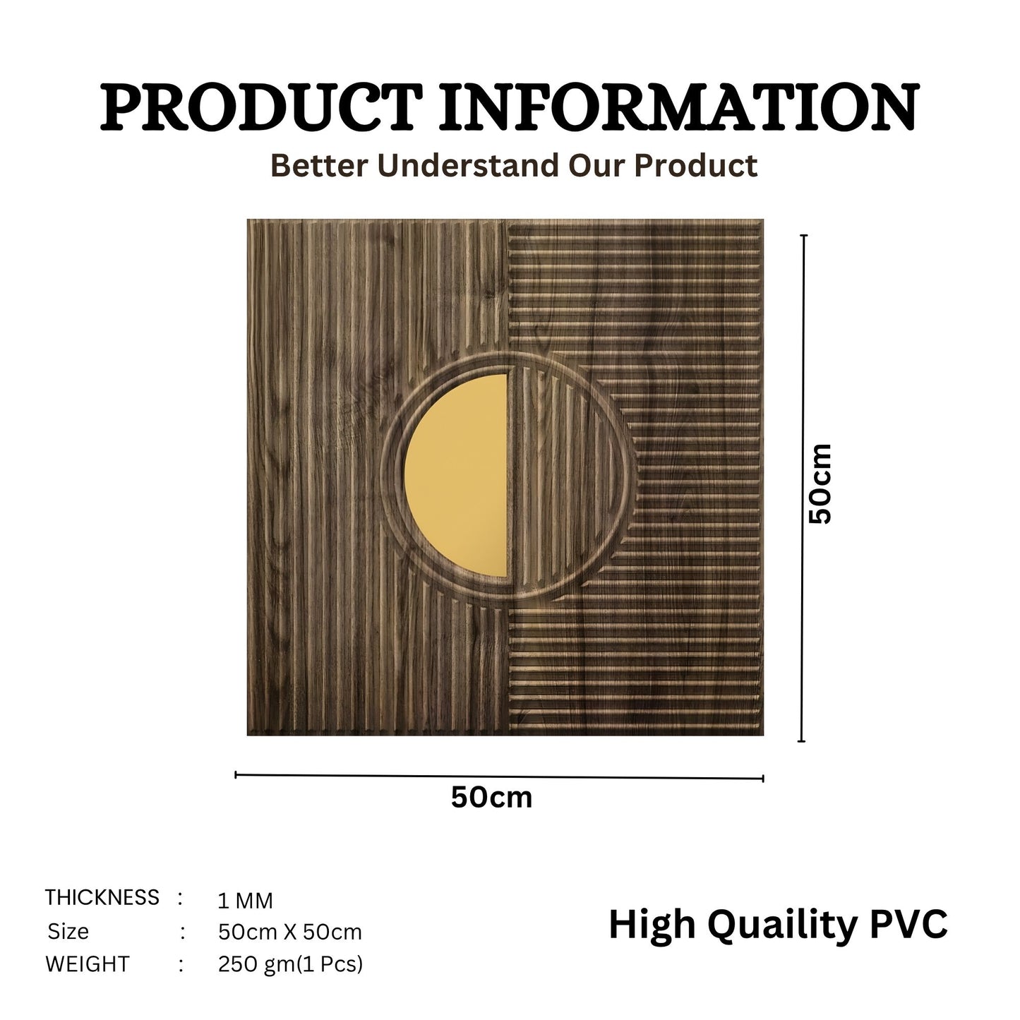 Oak Wood - Gold Self Adhesive PVC wall Panels Fluted Circle Design
