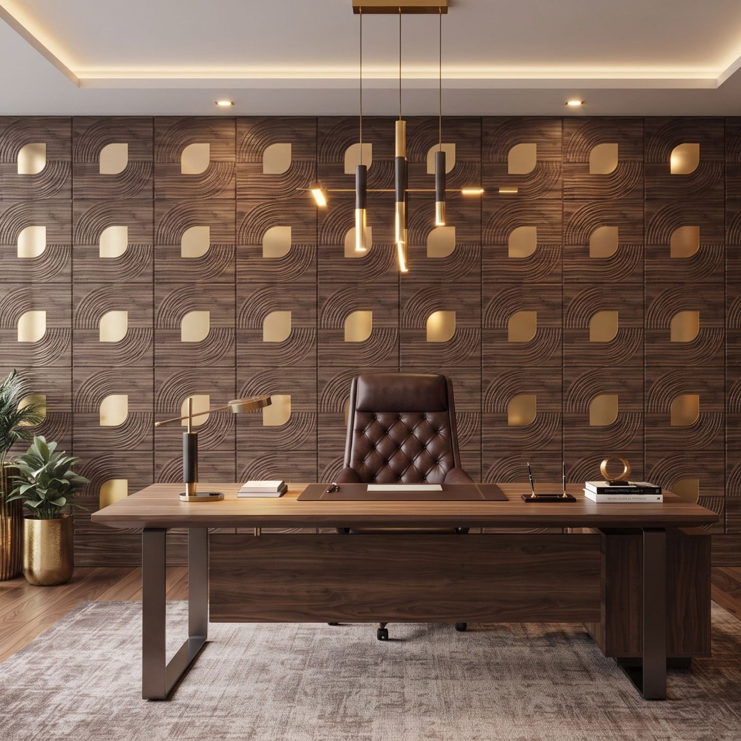 Oak Wood - Gold Self Adhesive PVC wall Panels Curve Line Design
