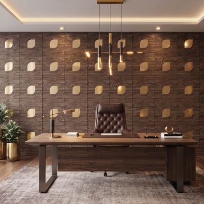 Oak Wood - Gold Self Adhesive PVC wall Panels Curve Line Design
