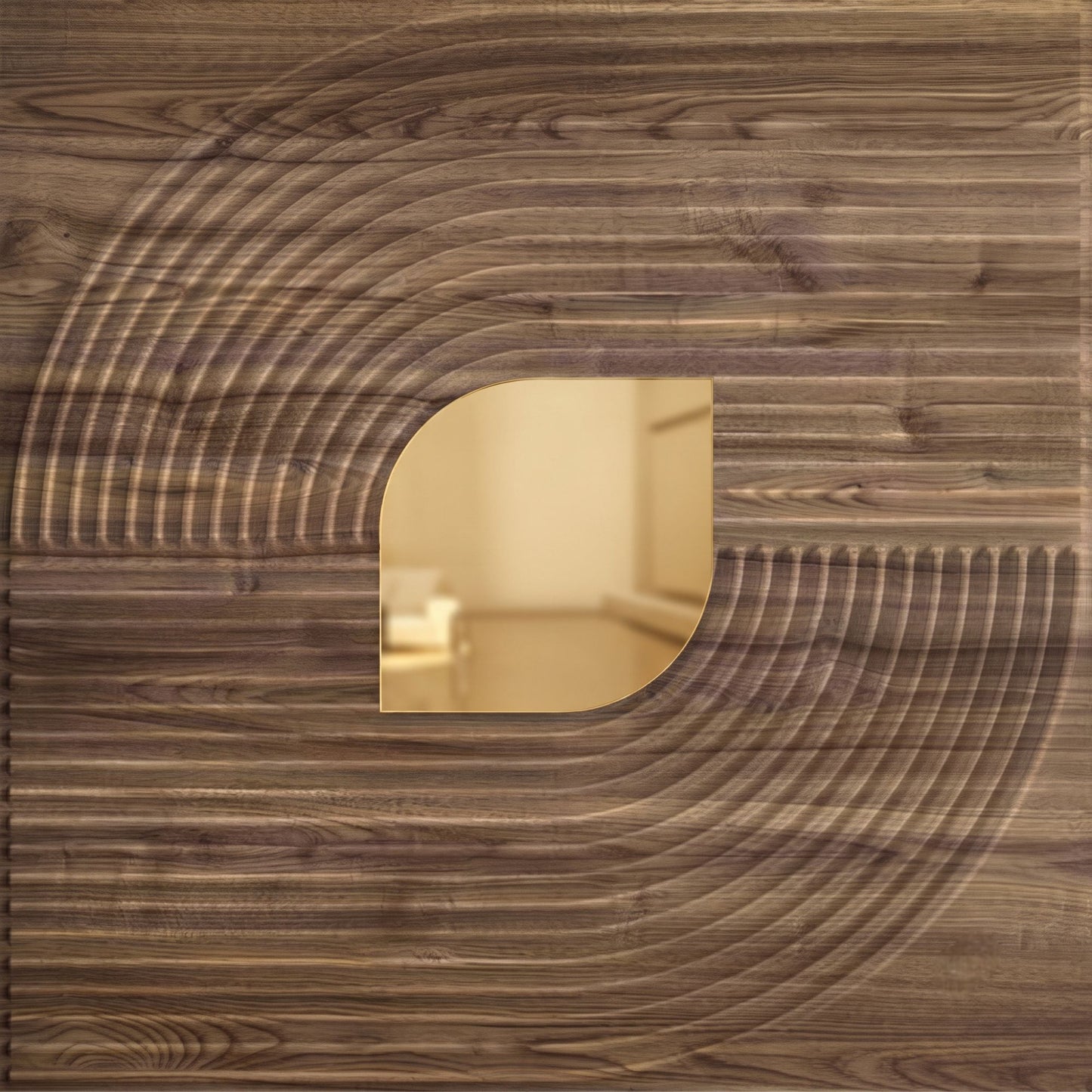 Oak Wood - Gold Self Adhesive PVC wall Panels Curve Line Design

