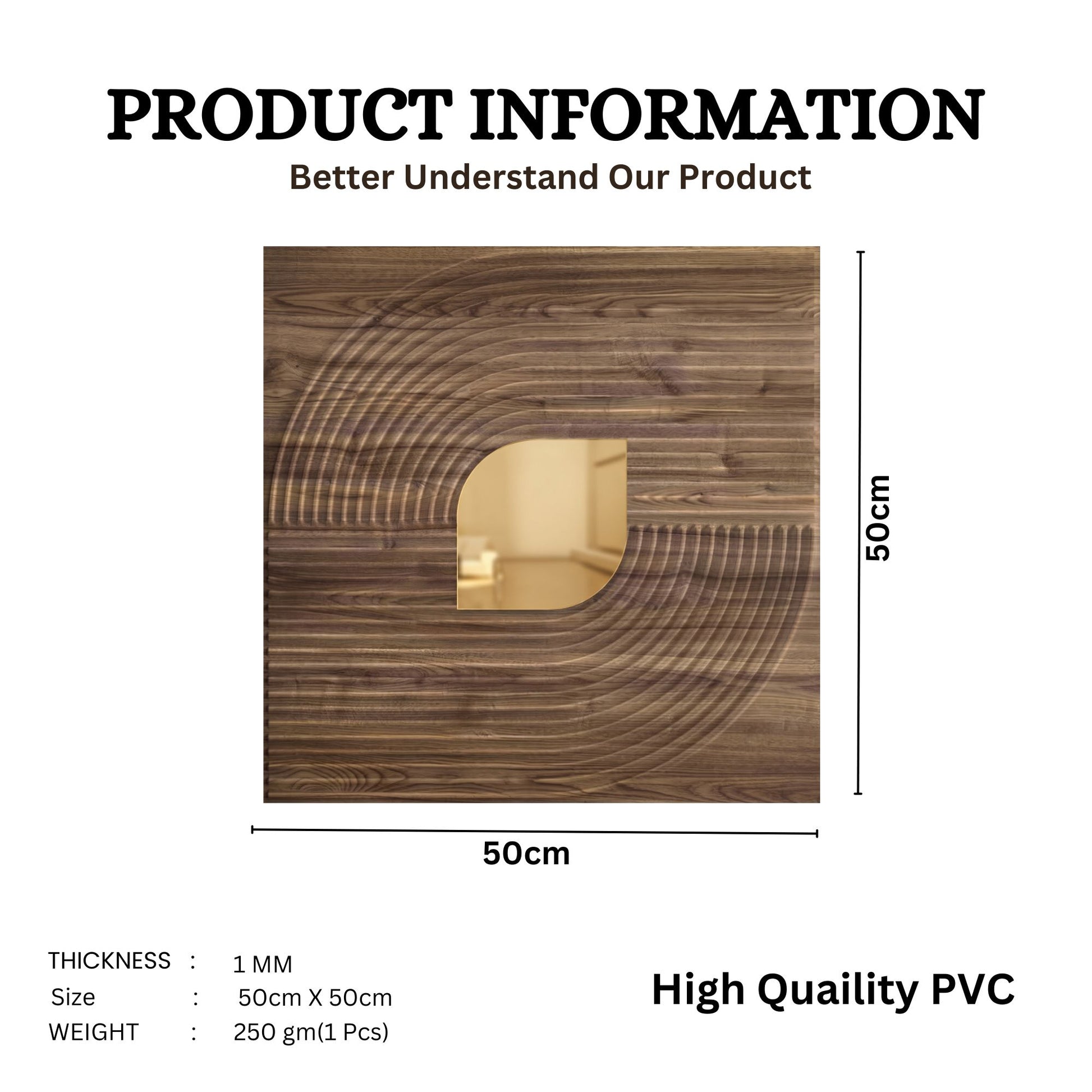 Oak Wood - Gold Self Adhesive PVC wall Panels Curve Line Design
