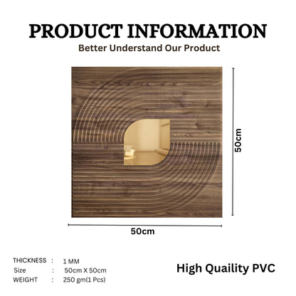 Oak Wood - Gold Self Adhesive PVC wall Panels Curve Line Design
