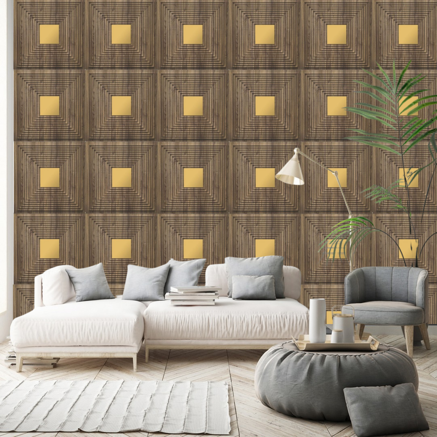 Oak Wood - Gold Self Adhesive Panels Line Design
