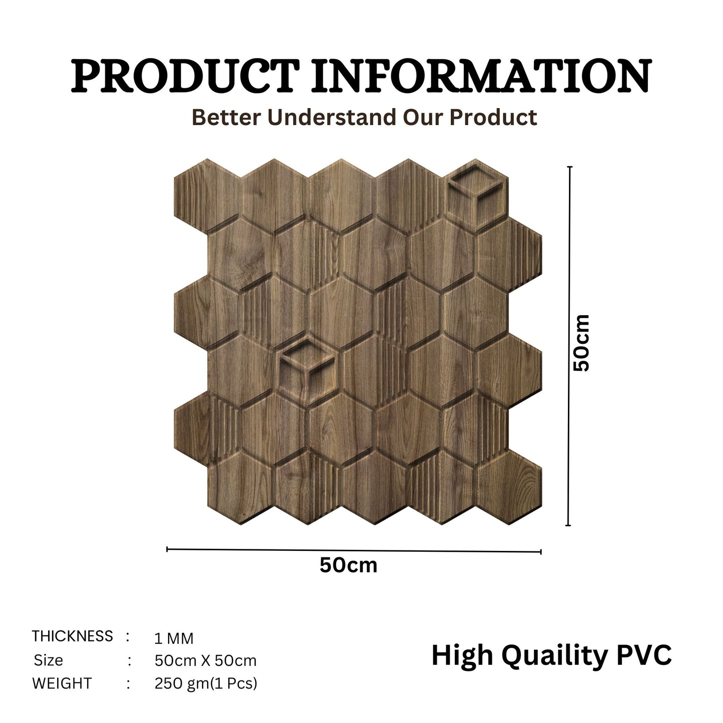 Oak Wood Self Adhesive Panels Hexagon Design
