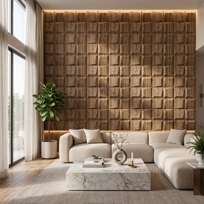 Oak Wood 3D Wall Panels Cube Design-1