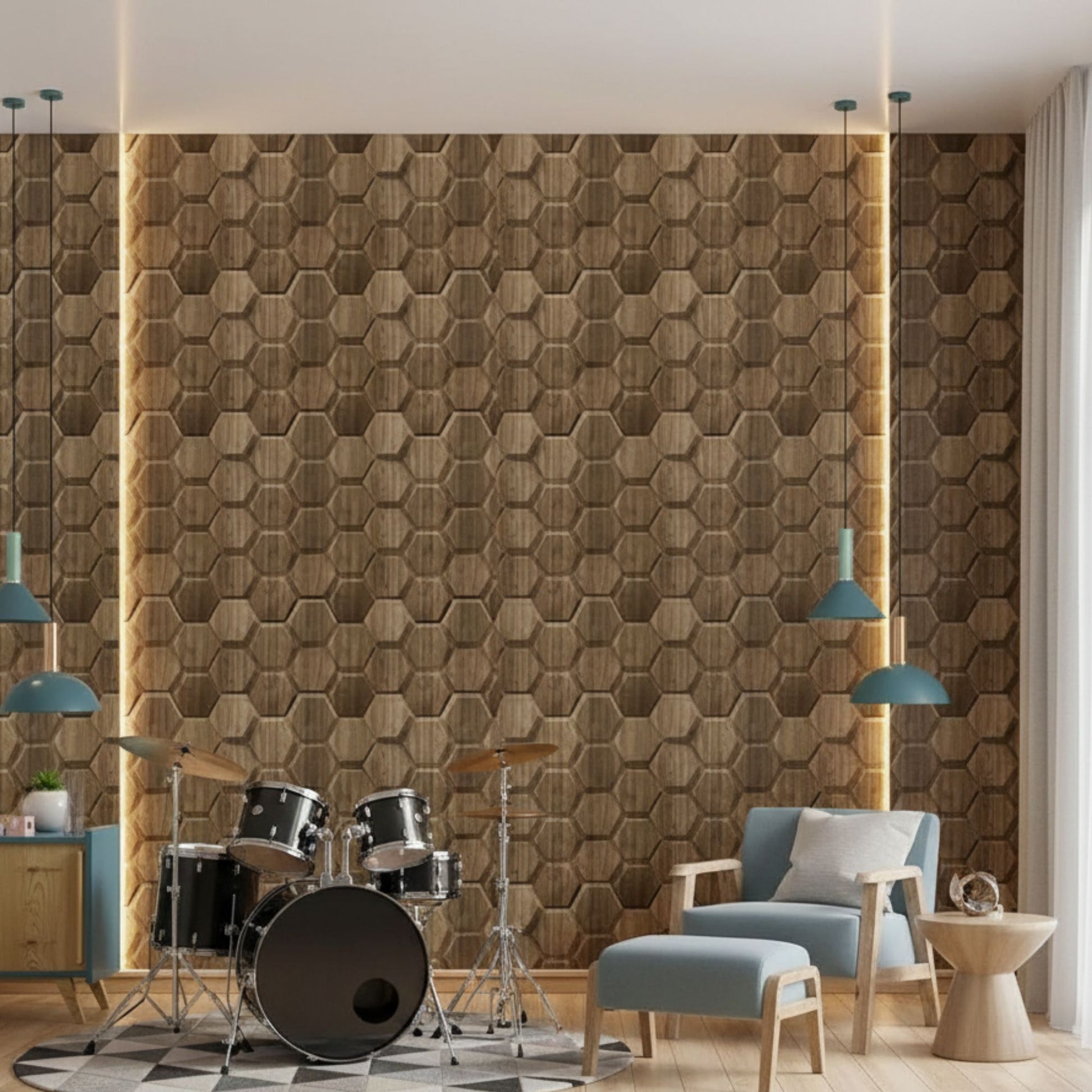 Oak Wood 3D Wall Panels Hexagon Design-td038