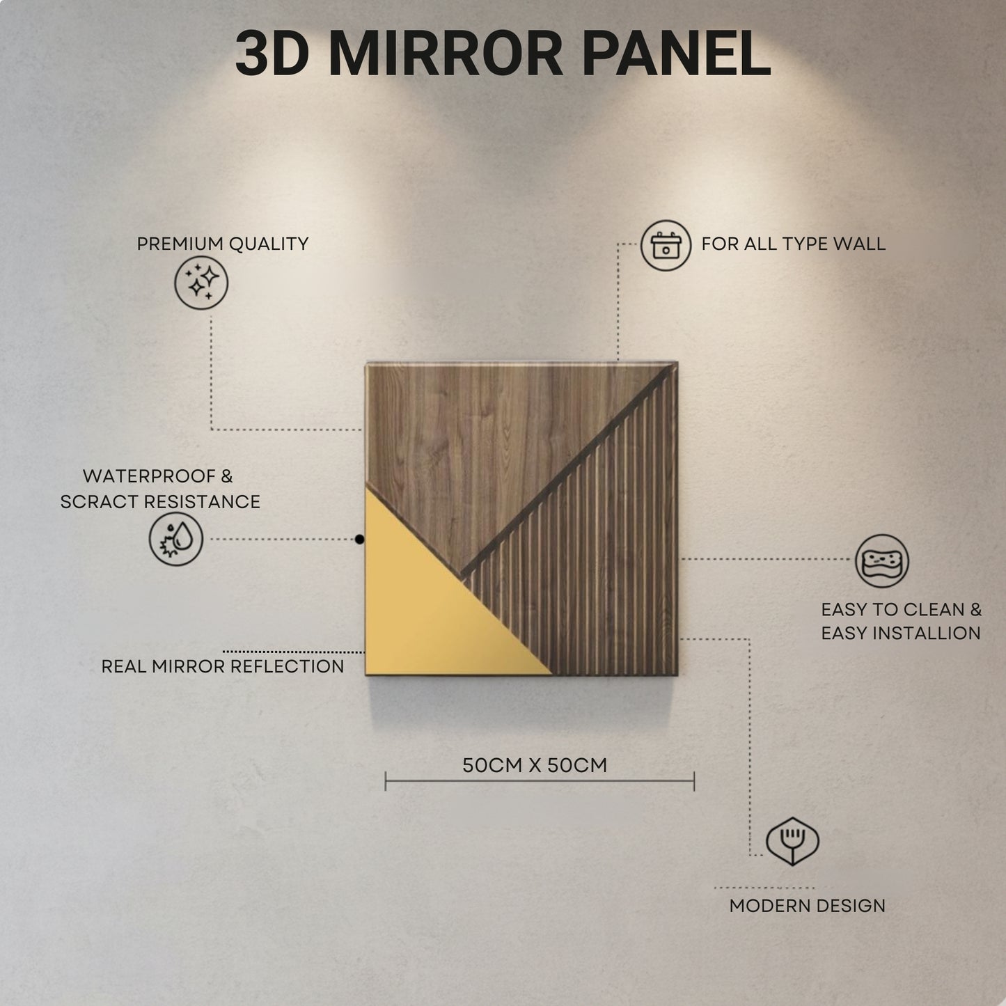 3D Wall Panels for Home Decor PVC Plaina Design 50X50 cm