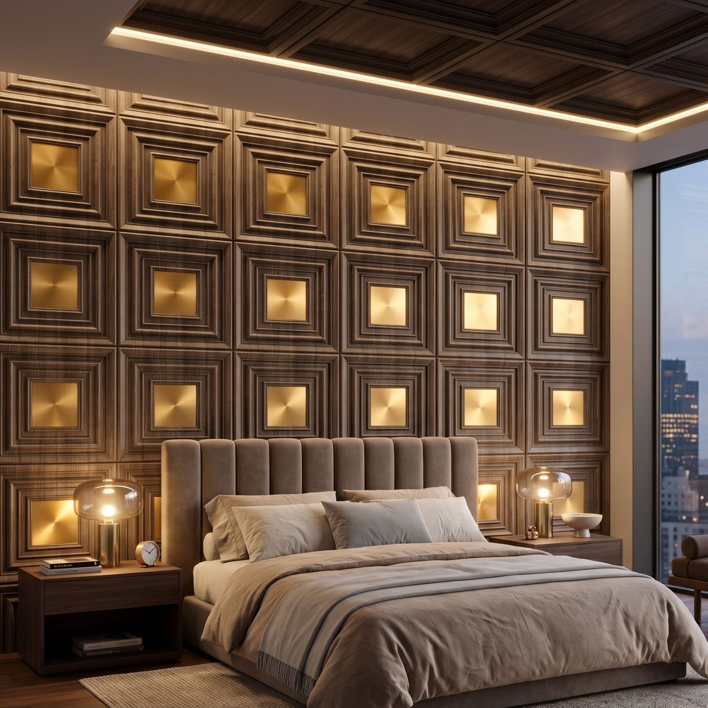 Oak Wood Gold Accent Design Acrylic 3D Wall Panel-1