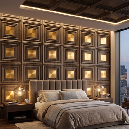 Oak Wood Gold Accent Design Acrylic 3D Wall Panel-1