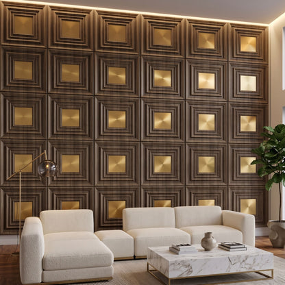 Oak Wood Gold Accent Design Acrylic 3D Wall Panel-2
